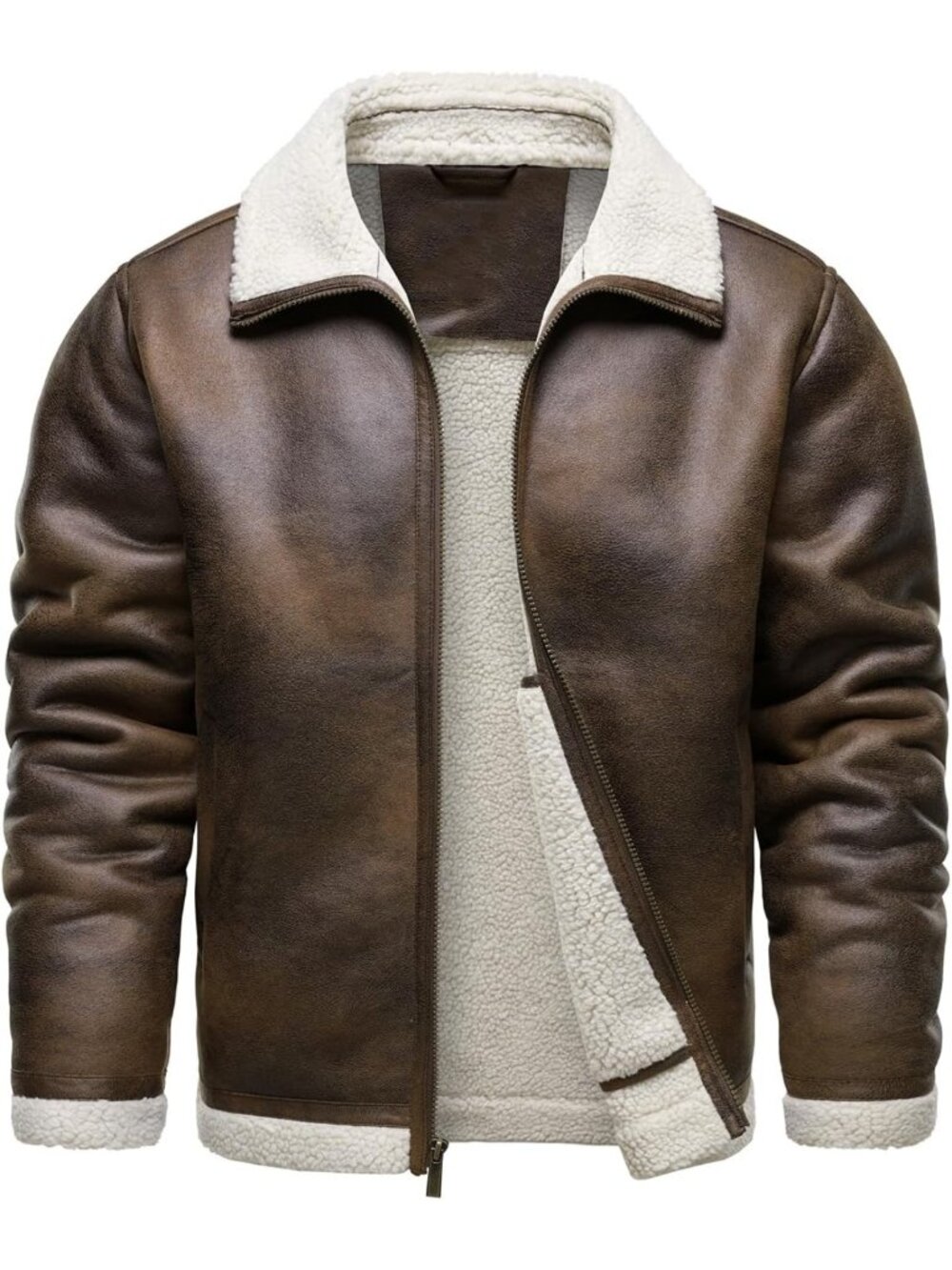 Vintage Faux Shearling Leather Bomber Jacket for Men | Stylish & Warm Outerwear